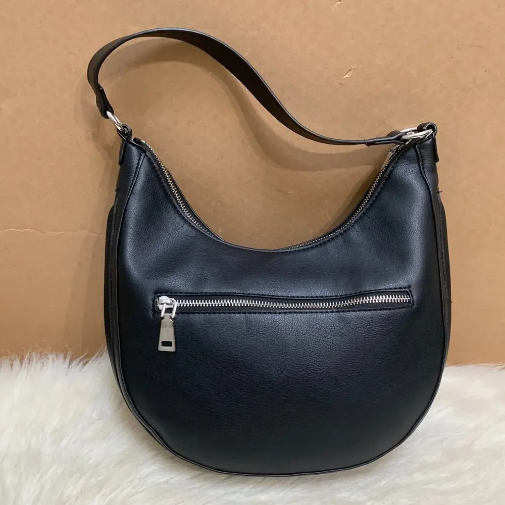 I.N.C. Black Vegan Leather Expandable KOLLEENE Ball Chain Hobo XB